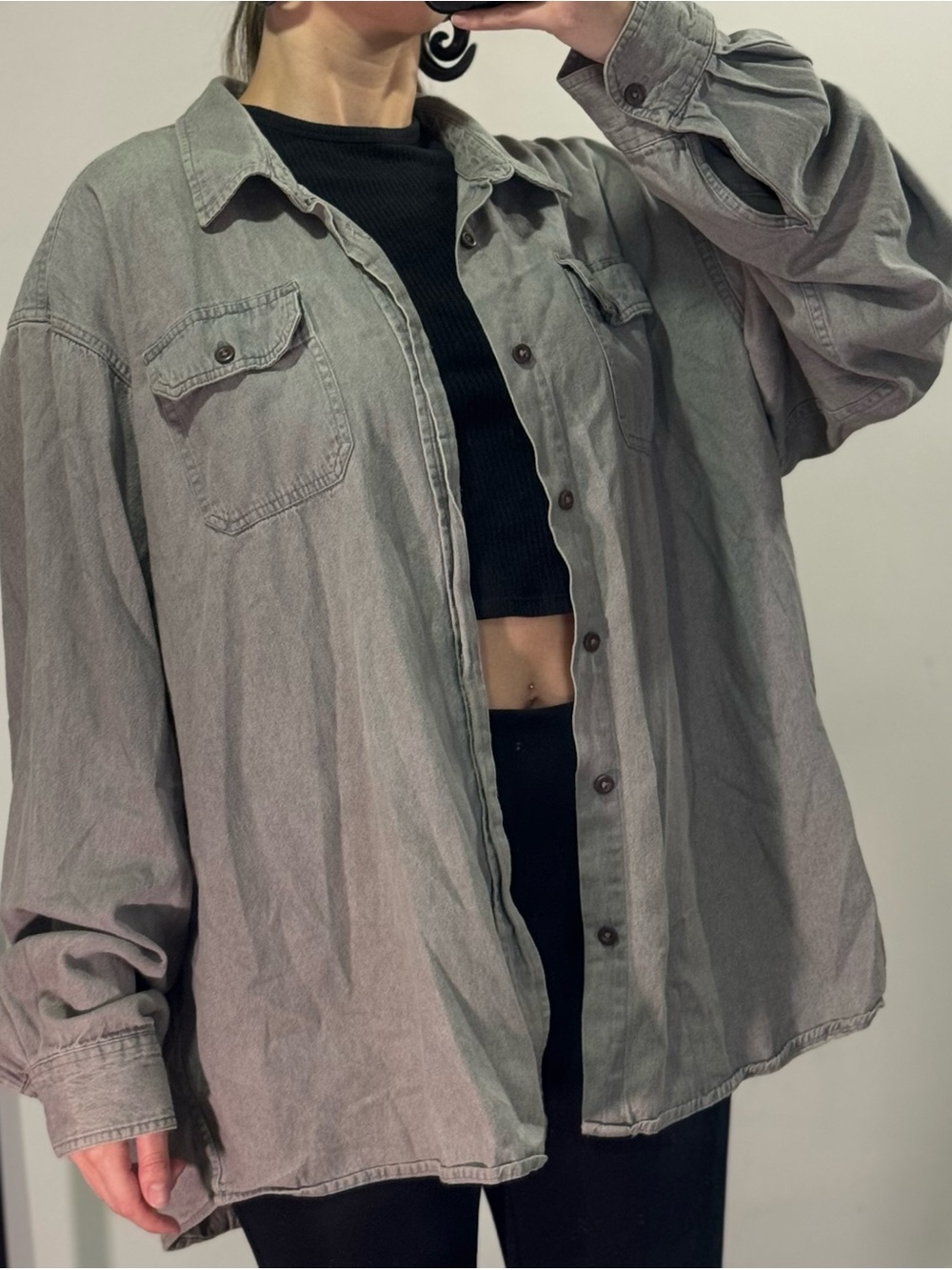 Oversized Washed Gray Button-Up Shirt